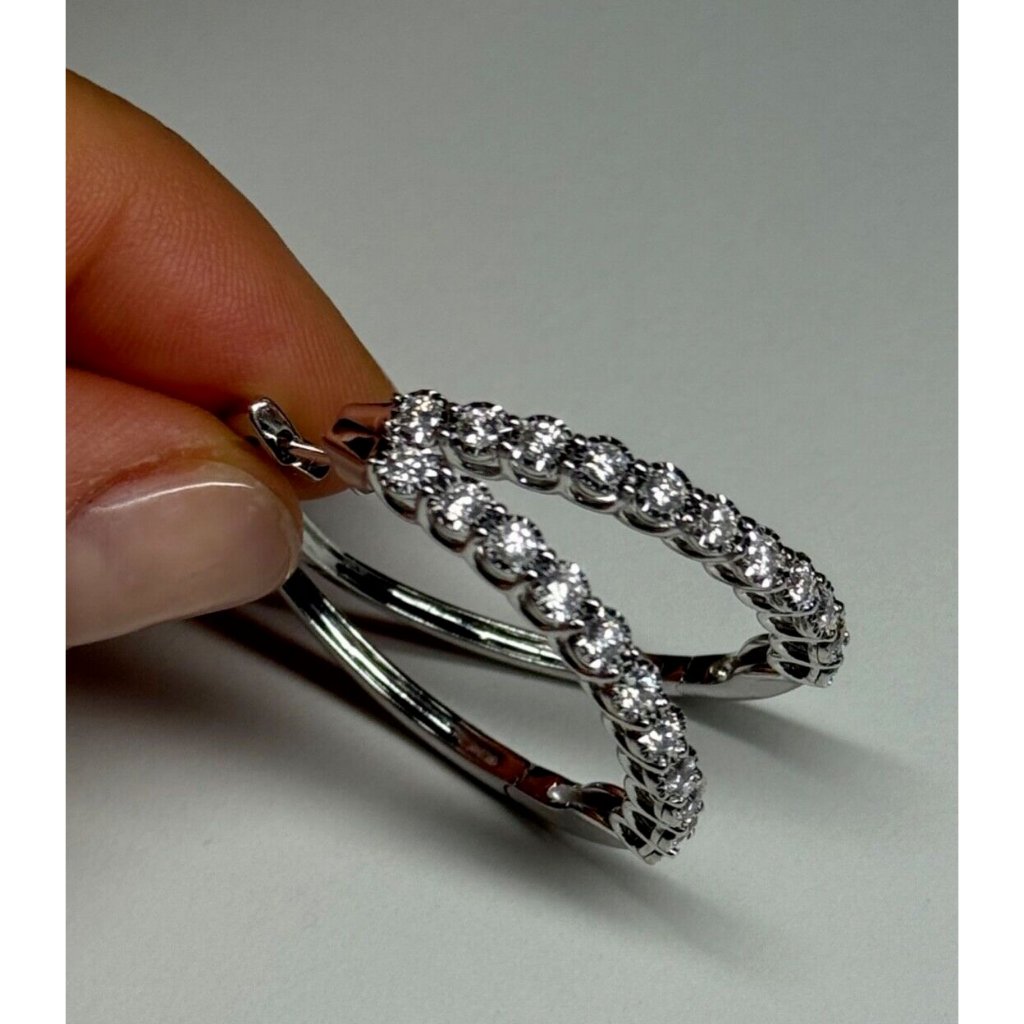 10k White Gold Diamonds 09 Carat Earrings Length 34 Mm